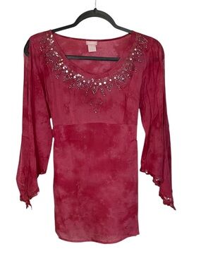 Nolita Pink Tie Dye Cotton Tunic Top Beaded Sequin y2k NWT